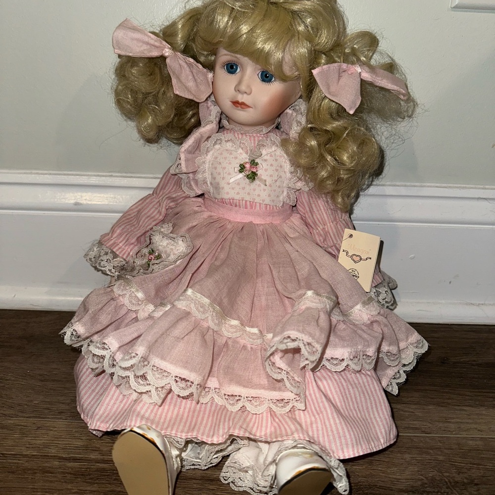 Knowles Pink and Cream Victorian Doll with Lace Details
